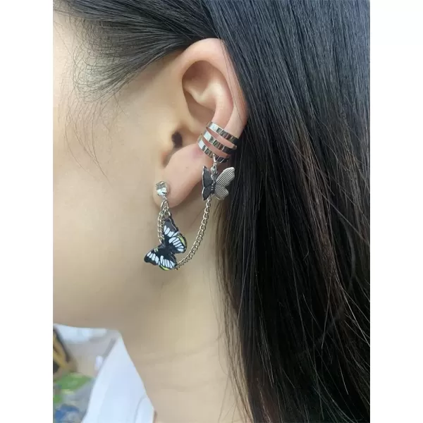 3 Pcs Butterfly Ear Cuff Cartilage Crawler Climber Earrings Set for Women Girls Cubic Zirconia Silver Plated Enamel Tassel Chain Drop Dangle Piercing Stud Wrap Hypoallergenic Y2K Jewelry3 Pcs Butterfly Ear Cuff Cartilage Crawler Climber Earrings Set for Women Girls Cubic Zirconia Silver Plated Enamel Tassel Chain Drop Dangle Piercing Stud Wrap Hypoallergenic Y2K Jewelry