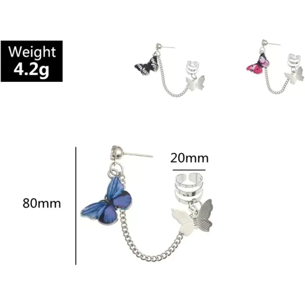 3 Pcs Butterfly Ear Cuff Cartilage Crawler Climber Earrings Set for Women Girls Cubic Zirconia Silver Plated Enamel Tassel Chain Drop Dangle Piercing Stud Wrap Hypoallergenic Y2K Jewelry3 Pcs Butterfly Ear Cuff Cartilage Crawler Climber Earrings Set for Women Girls Cubic Zirconia Silver Plated Enamel Tassel Chain Drop Dangle Piercing Stud Wrap Hypoallergenic Y2K Jewelry