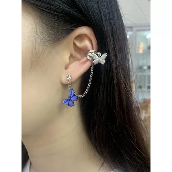 3 Pcs Butterfly Ear Cuff Cartilage Crawler Climber Earrings Set for Women Girls Cubic Zirconia Silver Plated Enamel Tassel Chain Drop Dangle Piercing Stud Wrap Hypoallergenic Y2K Jewelry3 Pcs Butterfly Ear Cuff Cartilage Crawler Climber Earrings Set for Women Girls Cubic Zirconia Silver Plated Enamel Tassel Chain Drop Dangle Piercing Stud Wrap Hypoallergenic Y2K Jewelry