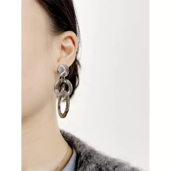Acrylic Trible Round Circle Dangle Earrings for Women Girls Resin Geometric Tassel Drop Dangling Stud Hypoallergenic Lightweight Retro Y2K Party 70s 80s 90s Jewelry Gifts for Sister BridesmaidGrey