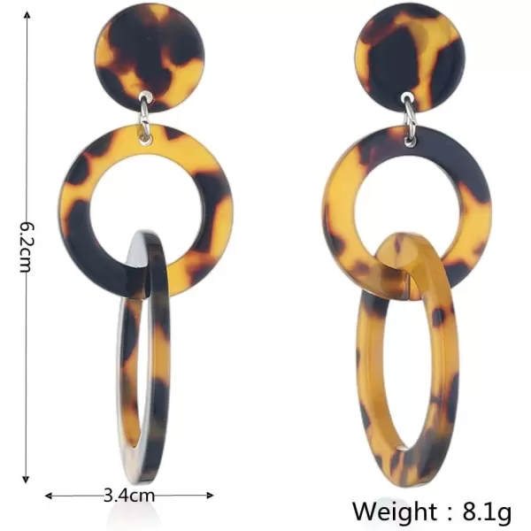 Acrylic Trible Round Circle Dangle Earrings for Women Girls Resin Geometric Tassel Drop Dangling Stud Hypoallergenic Lightweight Retro Y2K Party 70s 80s 90s Jewelry Gifts for Sister BridesmaidTortoiseshell