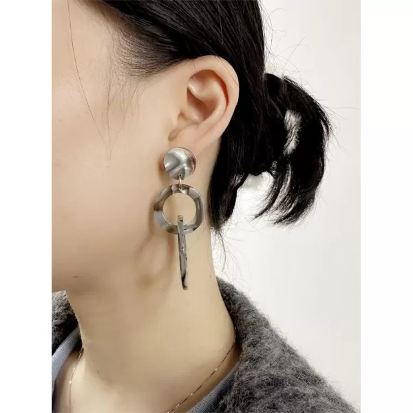 Acrylic Trible Round Circle Dangle Earrings for Women Girls Resin Geometric Tassel Drop Dangling Stud Hypoallergenic Lightweight Retro Y2K Party 70s 80s 90s Jewelry Gifts for Sister BridesmaidGrey