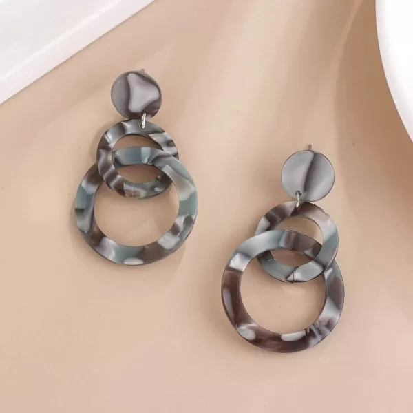 Acrylic Trible Round Circle Dangle Earrings for Women Girls Resin Geometric Tassel Drop Dangling Stud Hypoallergenic Lightweight Retro Y2K Party 70s 80s 90s Jewelry Gifts for Sister BridesmaidGrey