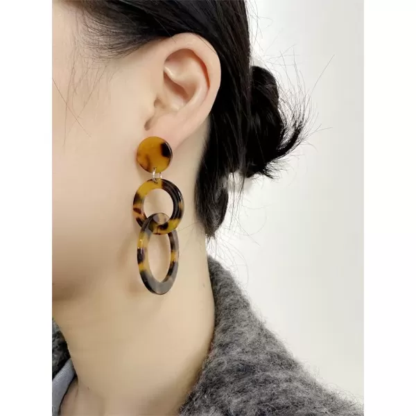 Acrylic Trible Round Circle Dangle Earrings for Women Girls Resin Geometric Tassel Drop Dangling Stud Hypoallergenic Lightweight Retro Y2K Party 70s 80s 90s Jewelry Gifts for Sister BridesmaidTortoiseshell