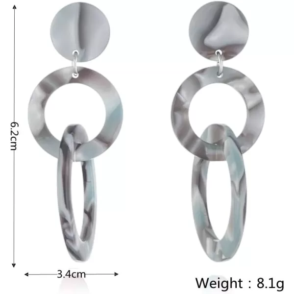 Acrylic Trible Round Circle Dangle Earrings for Women Girls Resin Geometric Tassel Drop Dangling Stud Hypoallergenic Lightweight Retro Y2K Party 70s 80s 90s Jewelry Gifts for Sister BridesmaidGrey