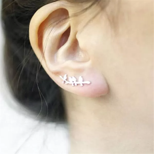 Bird Ear Cuff Wrap Crawler Climber Earrings for Women Girls S925 Sterling Silver Brushed Little Birds Stand on Tree Branch Stud Clip on Post Pin Earrings Delicate Lightweight JewelrySilver