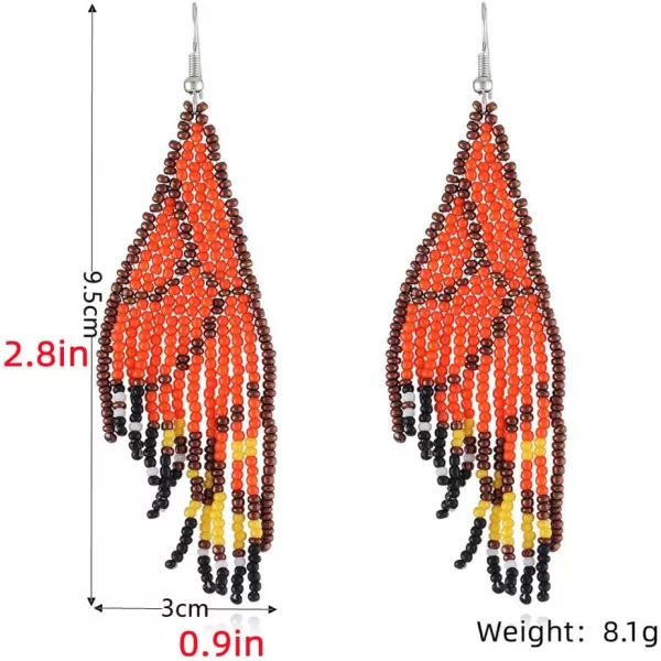 Boho Butterfly Ball Bead Statement Drop Dangle Earrings for Women Girls Bohemian Resin Beaded Monarch Hindwing Hook Dangling Stud Handmade Lightweight Jewelry Birthday Wedding PartyOrange Long