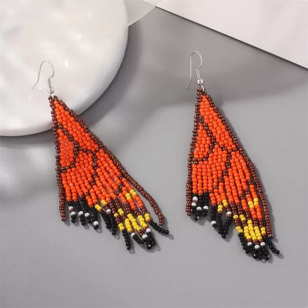 Boho Butterfly Ball Bead Statement Drop Dangle Earrings for Women Girls Bohemian Resin Beaded Monarch Hindwing Hook Dangling Stud Handmade Lightweight Jewelry Birthday Wedding PartyOrange Long