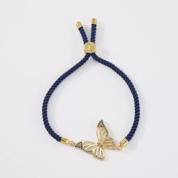 Boho Butterfly Bracelet for Women Girls Colored Cubic Zirconia Boho Sturdy Braided String Rope Adjustable Comfortable Lightweight Birthday Holiday Jewelry Dainty Gift for Daughter Mother Sister Blue