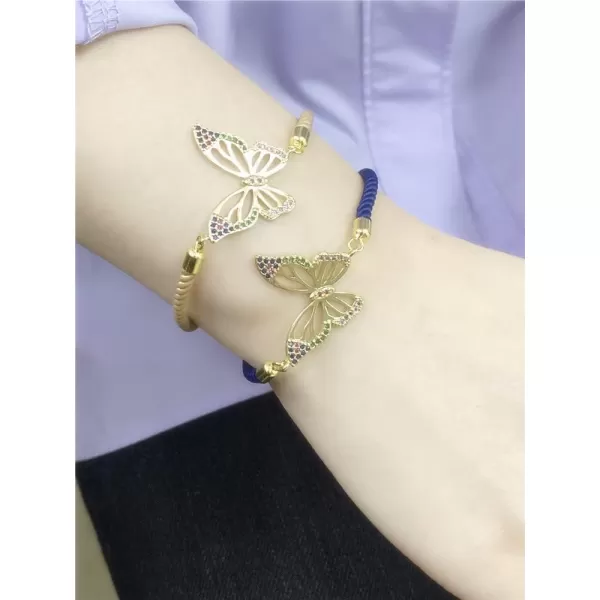Boho Butterfly Bracelet for Women Girls Colored Cubic Zirconia Boho Sturdy Braided String Rope Adjustable Comfortable Lightweight Birthday Holiday Jewelry Dainty Gift for Daughter Mother Sister Blue