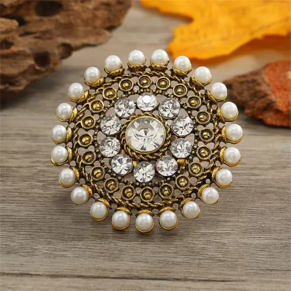 Boho CZ Shell Pearl Statement Ring for Women Girls Gold Tone Antique Mosaic Expandable Adjustable Round Crystal Filigree Open Wrap Finger Rings Comfort Fit Exaggerated Indian Bollywood Party JewelryBoho CZ Shell Pearl Statement Ring for Women Girls Gold Tone Antique Mosaic Expandable Adjustable Round Crystal Filigree Open Wrap Finger Rings Comfort Fit Exaggerated Indian Bollywood Party Jewelry