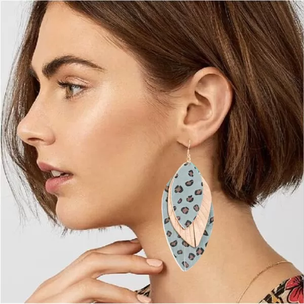 Boho Layered Leather Leaf Earrings for Women Girls Vintage Leopard Print Long Big Summer Statement Drop Dangle Hook Stud Lightweight Vintage Bohemian Beachy Jewelry BlueBoho Layered Leather Leaf Earrings for Women Girls Vintage Leopard Print Long Big Summer Statement Drop Dangle Hook Stud Lightweight Vintage Bohemian Beachy Jewelry Blue
