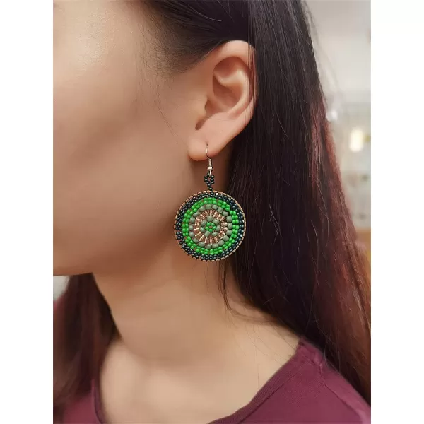 Boho Round Beaded Dangle Drop Earrings for Women Girls Handmade Ball Bead Seed Evil Eye Statement Big Dangling Hook Stud Earring Retro Bohemian Summer Sea Beach Jewelry GreenBoho Round Beaded Dangle Drop Earrings for Women Girls Handmade Ball Bead Seed Evil Eye Statement Big Dangling Hook Stud Earring Retro Bohemian Summer Sea Beach Jewelry Green