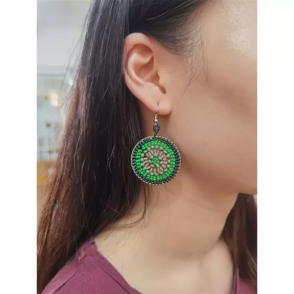 Boho Round Beaded Dangle Drop Earrings for Women Girls Handmade Ball Bead Seed Evil Eye Statement Big Dangling Hook Stud Earring Retro Bohemian Summer Sea Beach Jewelry GreenBoho Round Beaded Dangle Drop Earrings for Women Girls Handmade Ball Bead Seed Evil Eye Statement Big Dangling Hook Stud Earring Retro Bohemian Summer Sea Beach Jewelry Green