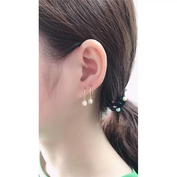 CZ Bezel Dangle Hoop Earrings for Women Girls 925 Sterling Silver Charms Minimalist Tiny Round Cubic Zirconia Drop Dangling Cartilage Helix Tragus Diamond Solicate Hypoallergenic JewelryGold Plated