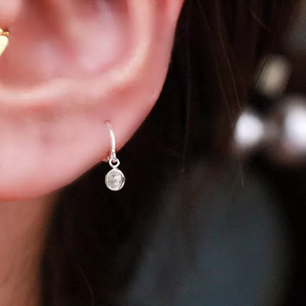 CZ Bezel Dangle Hoop Earrings for Women Girls 925 Sterling Silver Charms Minimalist Tiny Round Cubic Zirconia Drop Dangling Cartilage Helix Tragus Diamond Solicate Hypoallergenic JewelrySilver