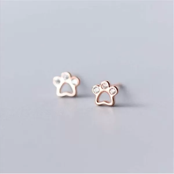 CZ Paw Earrings for Women Girls S925 Sterling Silver Cubic Zirconia Tiny Stud Tragus Post Pin Cute Paw Kitten Cat Puppy Dog Print Earrings Hypoallergenic Jewelry Gift for Pet Loverrose gold