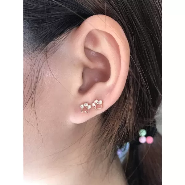 CZ Paw Earrings for Women Girls S925 Sterling Silver Cubic Zirconia Tiny Stud Tragus Post Pin Cute Paw Kitten Cat Puppy Dog Print Earrings Hypoallergenic Jewelry Gift for Pet Loverrose gold