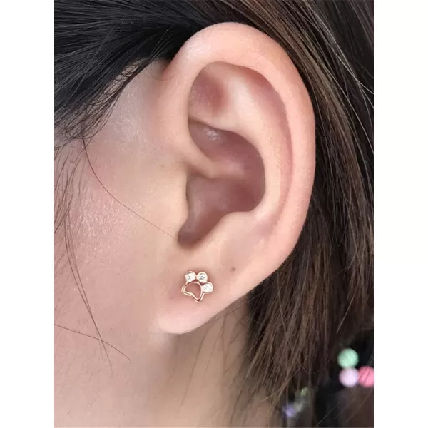 CZ Paw Earrings for Women Girls S925 Sterling Silver Cubic Zirconia Tiny Stud Tragus Post Pin Cute Paw Kitten Cat Puppy Dog Print Earrings Hypoallergenic Jewelry Gift for Pet Loverrose gold