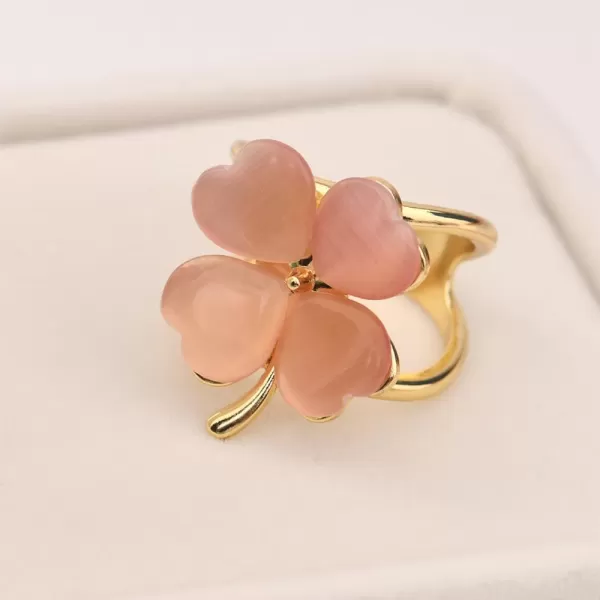 Clover Leaf Silk Scarf Ring Clip Brooch for Women Girls Gold Plated Artificial Color Birthstone Lucky Shamrock Flower Statement Finger Rings Size 85 Cute Shawl Scarves Dress Accessories Christmas StPatricks Day Jewelry GiftPink
