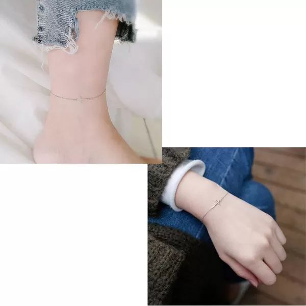 Cross Anklets for Women Men 925 Sterling Silver Sideways Cross Adjustable Chain Classic Dainty Charm Foot Anklet Bracelet Baptism Birthday Jewelry