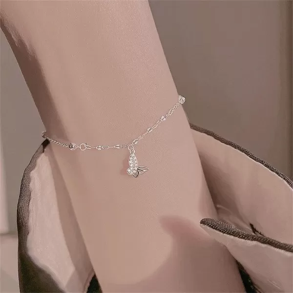Crystal Butterfly Bracelet for Women Girls Sterling Silver Cute Ball Bead Adjustable Charm Link Bracelets Fashion Lucky Birthday Wedding Christmas Jewelry Gifts for Daughter Sister Friend