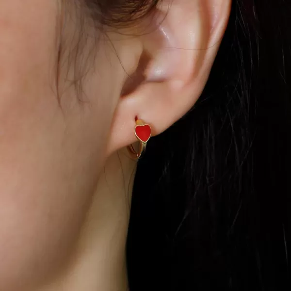 Cute Enamel Heart Hoop Earrings for Women Girls 925 Sterling Silver 14k Gold Plated Hypoallergenic Lovely Small Hoops Huggie Hoops Cartilage Piercing Jewelry Minimalist Dainty Gifts for Birthday ValentineRed