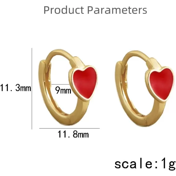 Cute Enamel Heart Hoop Earrings for Women Girls 925 Sterling Silver 14k Gold Plated Hypoallergenic Lovely Small Hoops Huggie Hoops Cartilage Piercing Jewelry Minimalist Dainty Gifts for Birthday ValentineRed