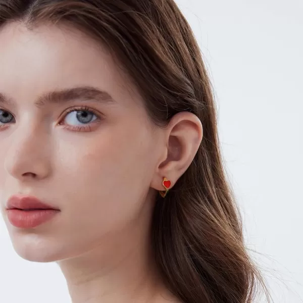 Cute Enamel Heart Hoop Earrings for Women Girls 925 Sterling Silver 14k Gold Plated Hypoallergenic Lovely Small Hoops Huggie Hoops Cartilage Piercing Jewelry Minimalist Dainty Gifts for Birthday ValentineRed