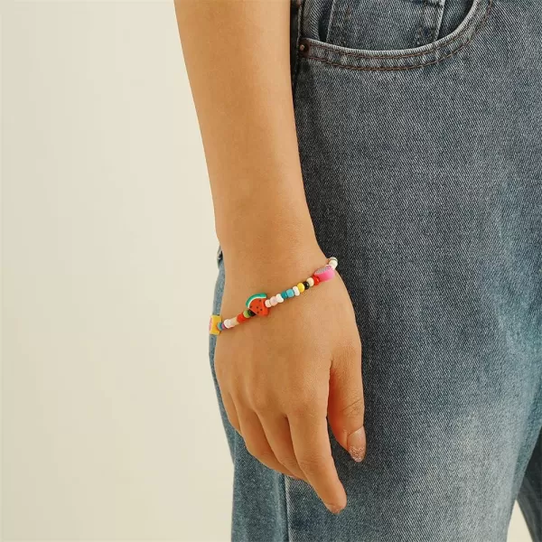 Cute Fruit Bead Seeds Jewelry Set Necklace Bracelet for Women Girls Sweet Colorful Ball Beads Chain Boho Adjustable Handmade Sets Birthday Summer Beach Trip Vacation Y2K Jewelry