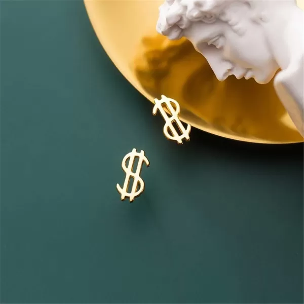 Cute Money Sign Stud Earrings for Women Girls S925 Sterling Silver Minimalist Small US Dollar Symbol Alphabet Punk Tragus Hypoallergenic Piercing Ear Christmas Holiday Souvenir Unique GiftsGold
