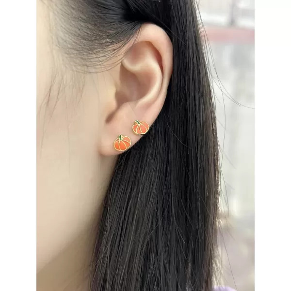 Cute Pumpkin Tiny Small Stud Earrings for Women Girls 925 Sterling Silver Gold Plated Hypoallergenic Enameled Halloween Thanksgiving Fall Party Jewelry Christmas Gifts for DaughterCute Pumpkin Tiny Small Stud Earrings for Women Girls 925 Sterling Silver Gold Plated Hypoallergenic Enameled Halloween Thanksgiving Fall Party Jewelry Christmas Gifts for Daughter