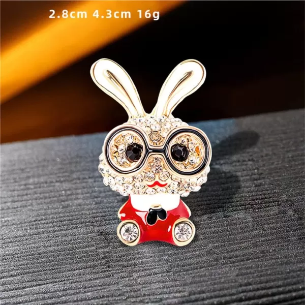 Cute Rhinestone Bunny Rabbit Brooch Pin for Women Girls Unisex Gold Plated Crystal Animal Bunny Pet Brooches Lapel Pins Dainty Graduation Honors Day Easter Holiday Jewelry Gift for Daughter Teacher StudentsRed