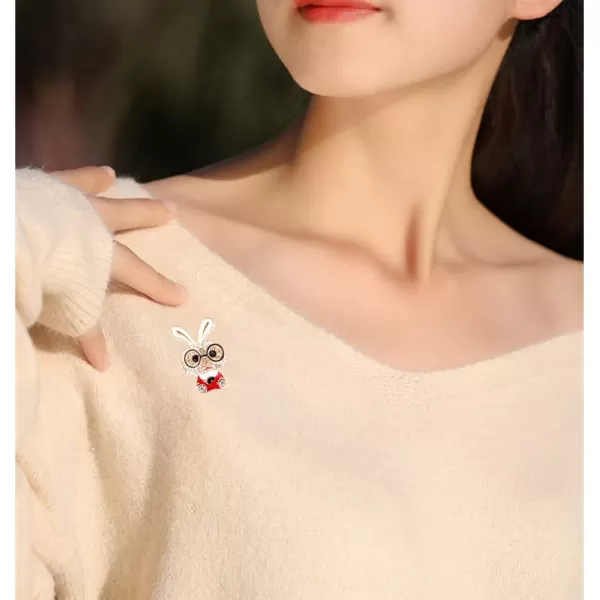 Cute Rhinestone Bunny Rabbit Brooch Pin for Women Girls Unisex Gold Plated Crystal Animal Bunny Pet Brooches Lapel Pins Dainty Graduation Honors Day Easter Holiday Jewelry Gift for Daughter Teacher StudentsRed