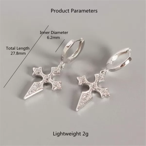 Dainty CZ Cross Dangle Hoop Earrings for Women Girls S925 Sterling Silver with Charms Cubic Zirconia Vintage Boho Baroque Crisscross Religious Drop Dangling Tiny Huggie Hoops Cartilage Helix JewelrySilver