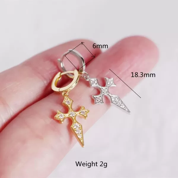 Dainty CZ Cross Dangle Hoop Earrings for Women Girls S925 Sterling Silver with Charms Cubic Zirconia Vintage Boho Baroque Crisscross Religious Drop Dangling Tiny Huggie Hoops Cartilage Helix JewelrySilver