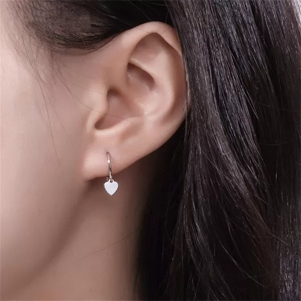Dainty Heart Dangle Drop Cartilage Small Hoop Earrings for Women Girls 925 Sterling Silver Hypoallergenic Piercing Ear Cute Love Charms Dangling Tiny Huggie Hoops Minimalist Sleeper Jewelry Gifts 8mm InnerWhite Gold