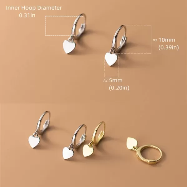 Dainty Heart Dangle Drop Cartilage Small Hoop Earrings for Women Girls 925 Sterling Silver Hypoallergenic Piercing Ear Cute Love Charms Dangling Tiny Huggie Hoops Minimalist Sleeper Jewelry Gifts 8mm InnerWhite Gold