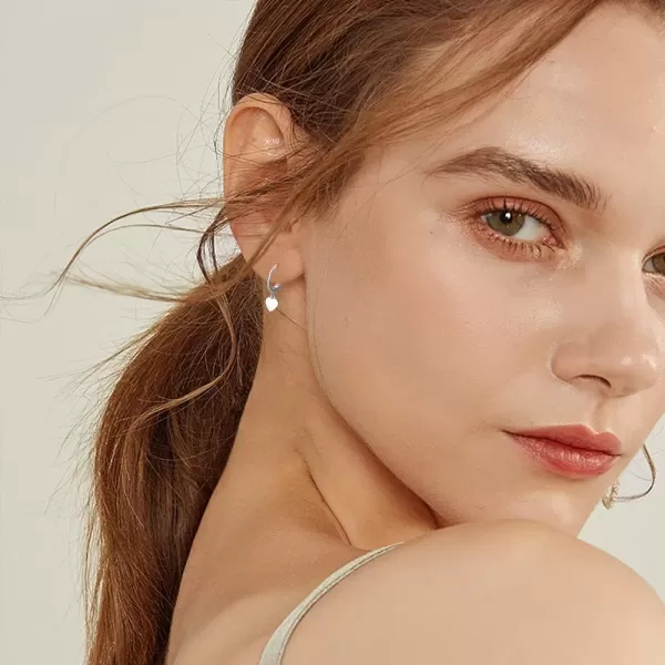 Dainty Heart Dangle Drop Cartilage Small Hoop Earrings for Women Girls 925 Sterling Silver Hypoallergenic Piercing Ear Cute Love Charms Dangling Tiny Huggie Hoops Minimalist Sleeper Jewelry Gifts 8mm InnerWhite Gold