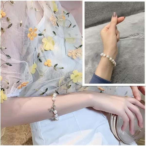 Dainty Pearl Bee Bracelet for Petite Women Gold Plated Cubic Zirconia Honeybee Geometric Imitation Pearls Ball Bead OT Clasp Handmade Charm Chain Baroque Retro Jewelry for Daughter Niece