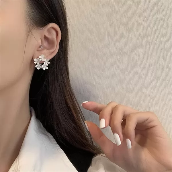 Delicate Flower Wreath Earrings for Women Girls 925 Sterling Silver Post Baking Enameled Faux Pearl Small Daisy Studs Earring Elegant Wedding Birthday Party Retro Y2K Jewelry Gifts WhiteDelicate Flower Wreath Earrings for Women Girls 925 Sterling Silver Post Baking Enameled Faux Pearl Small Daisy Studs Earring Elegant Wedding Birthday Party Retro Y2K Jewelry Gifts White
