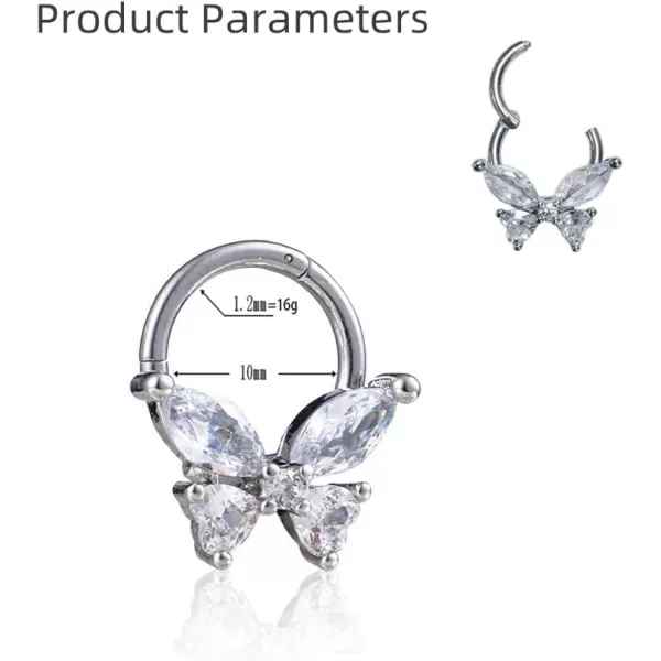 Dtja 16G CZ Butterfly Nose Ring Surgical Steel Septum Jewelry for Women Girls Crystal Hypoallergenic Hinged Segment Body Piercing Nose Hoop Rings Helix Ear Cartilage Rook Earrings 8mm 1 PieceDtja 16G CZ Butterfly Nose Ring Surgical Steel Septum Jewelry for Women Girls Crystal Hypoallergenic Hinged Segment Body Piercing Nose Hoop Rings Helix Ear Cartilage Rook Earrings 8mm 1 Piece