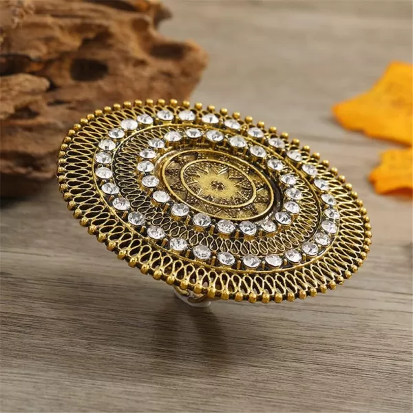 Dtja Boho Exaggerated CZ Statement Ring for Women Girls Adjustable Bohemian Antique Mosaic Crystal Expandable Big Open Wrap Finger Rings Comfort Fit Retro Indian Bollywood Style JewelryGold Star