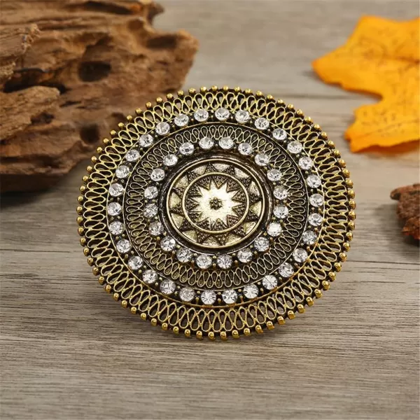 Dtja Boho Exaggerated CZ Statement Ring for Women Girls Adjustable Bohemian Antique Mosaic Crystal Expandable Big Open Wrap Finger Rings Comfort Fit Retro Indian Bollywood Style JewelryGold Star