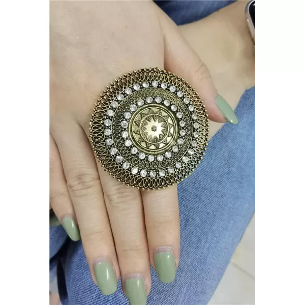 Dtja Boho Exaggerated CZ Statement Ring for Women Girls Adjustable Bohemian Antique Mosaic Crystal Expandable Big Open Wrap Finger Rings Comfort Fit Retro Indian Bollywood Style JewelryGold Star