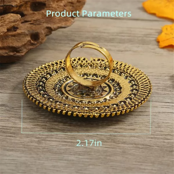 Dtja Boho Exaggerated CZ Statement Ring for Women Girls Adjustable Bohemian Antique Mosaic Crystal Expandable Big Open Wrap Finger Rings Comfort Fit Retro Indian Bollywood Style JewelryGold Star