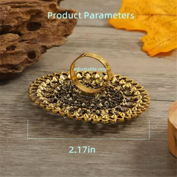 Dtja Boho Exaggerated CZ Statement Ring for Women Girls Adjustable Bohemian Antique Mosaic Crystal Expandable Big Open Wrap Finger Rings Comfort Fit Retro Indian Bollywood Style JewelryGold Flower