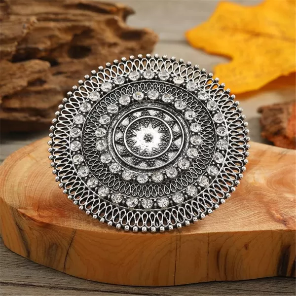 Dtja Boho Exaggerated CZ Statement Ring for Women Girls Adjustable Bohemian Antique Mosaic Crystal Expandable Big Open Wrap Finger Rings Comfort Fit Retro Indian Bollywood Style JewelrySilver Star