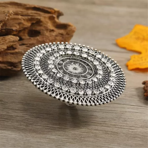Dtja Boho Exaggerated CZ Statement Ring for Women Girls Adjustable Bohemian Antique Mosaic Crystal Expandable Big Open Wrap Finger Rings Comfort Fit Retro Indian Bollywood Style JewelrySilver Star
