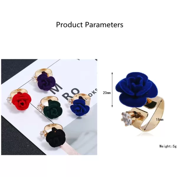 Dtja CZ Flower Wedding Ring for Women Girls Statement Engagement Round Rhinestone Suede Rose Adjustable Open Band Finger Rings Comfort Fit Cocktail Party Vintage Y2K Jewelry GiftPurple